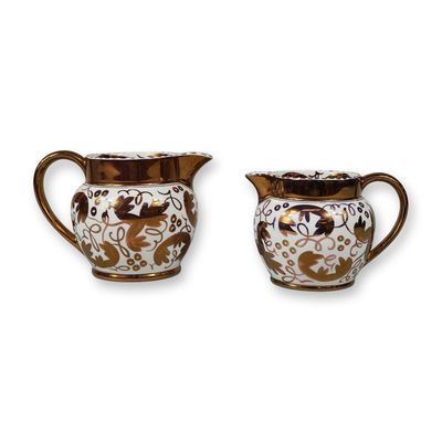 Pair of Wedgwood of Etruria and Barlaston Gilt Luster Foliate Motif Pitchers