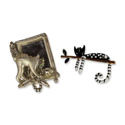 Two Vintage Style Cat Themed Costume Jewelry Brooches