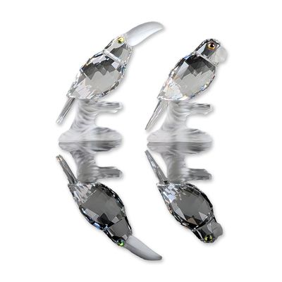 2pc Swarovski Silver Crystal Figurines, Toucan and Parrot