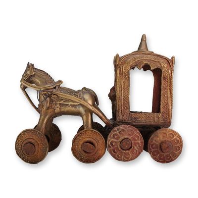 India Temple Toy Patinated Brass Ceremonial Chariot