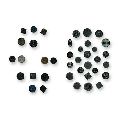 2 CARDS OF DIVISION ONE BLACK GLASS BUTTONS