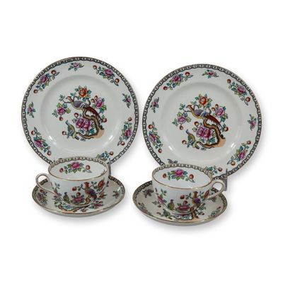 6pc Allertons English Bone China Tea and Dessert Set, Asiatic Birds