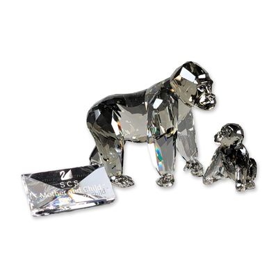 3pc Swarovski Crystal 2009 Annual Edition Figurine, Gorillas Mother and Cub plus Title Plaque