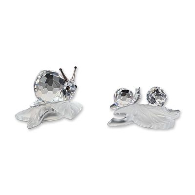 2pc Swarovski Silver Crystal Faceted Crystal Snail Figurines