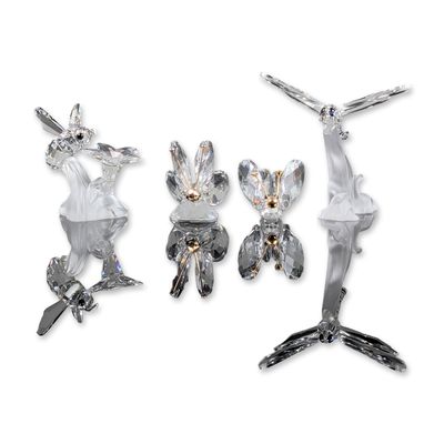 4pc Swarovski Crystal Insect Figurines, Bumblebee, Dragonfly and Butterflies