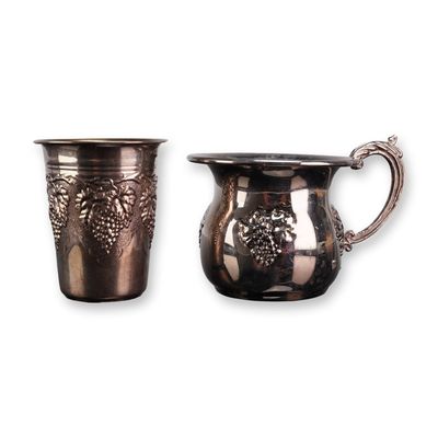 2pc Judaica 925 Sterling Silver Kiddush Cup and Silverplated Mug