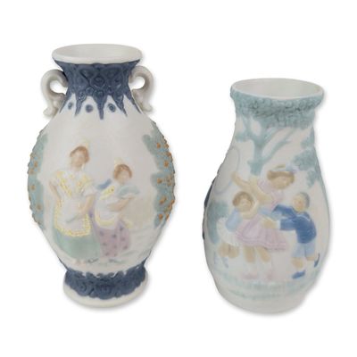 2pc Lladro Miniature Porcelain Vases