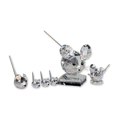 6pc Swarovski Silver Crystal Mice Figurines