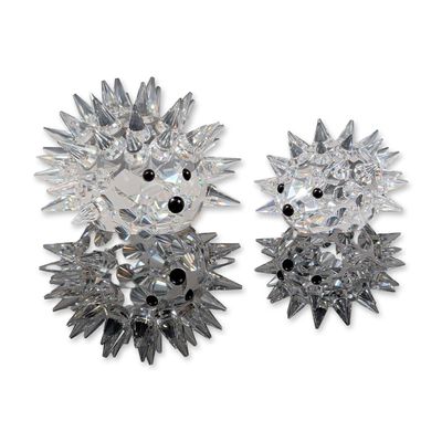 2pc Swarovski Silver Crystal Hedgehog Figurines