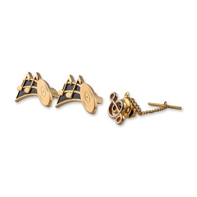 Anson Mid-Century Gold-Tone Musical Cufflink and Tie Tack Set