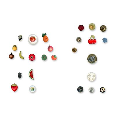 2 CARDS OF ASSORTED FRUIT BUTTONS