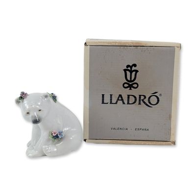 Lladro Polar Bear Seated with Wildflowers Figurine