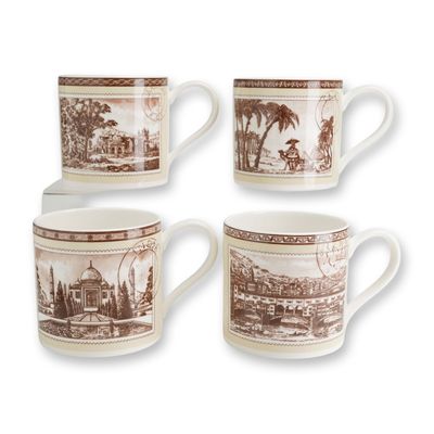4pc Wedgwood Bone China Stamps From Afar Mugs