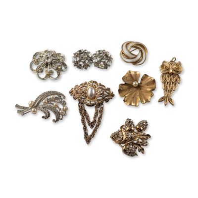 9pc Grouping of Trifari Coro and Avon Brooches