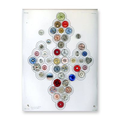 A CARD OF DIVISION THREE GLASS BUTTONS