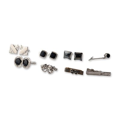 Collection of Silver-Tone Men's Jewelry, Cufflinks, Tie Clips and Tie Pin