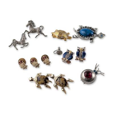 12pc Vintage Animal Motif Costume Jewelry Earrings, Brooches and Pins