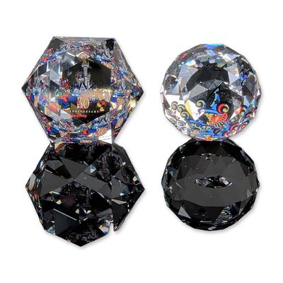 2pc Arribas Brothers Swarovski Disney Crystal Paperweights, 30th & 100th Anniversary