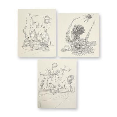 3pc Alfonso Rendon aka Masplata (Panamanian, 1957 - 2025), Pen sketch on Board, Forms