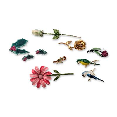 10pc Collection of Vintage Enameled Brooches, Earrings and Pin