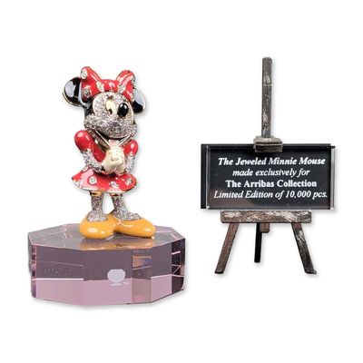 3pc Arribas Brothers Disney LE Crystal Jeweled Minnie Mouse Figurine, Base and Plaque
