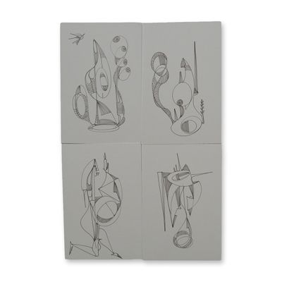 4pc Alfonso Rendon aka Masplata (Panamanian, 1957 - 2025), Pen Sketch on Board, Figuras