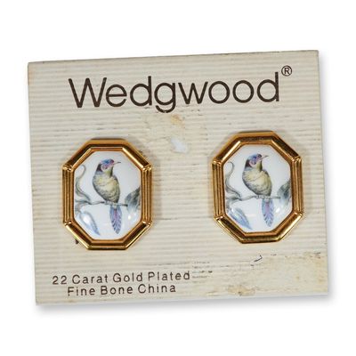 Pair of Wedgwood Gold Plated and Fine Bone China Bird Motif Clip-on Earrings