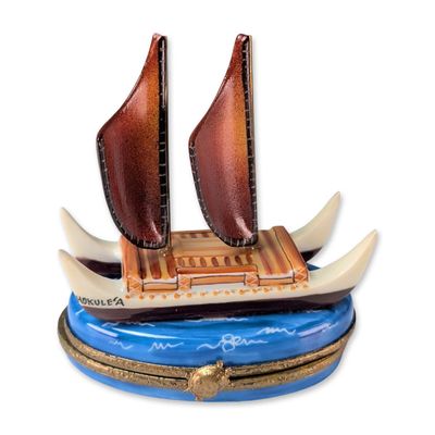 Carenton Limoges Peint Main Hokulea Voyaging Canoe Trinket Box