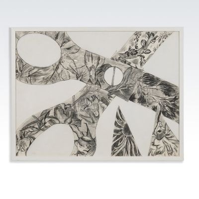 Framed Pastel & Graphite Drawing of Scissors w/ Botanical Designs