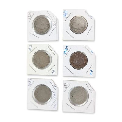6pc Collection of US Liberty Head Nickels 1883, 1884, 1888