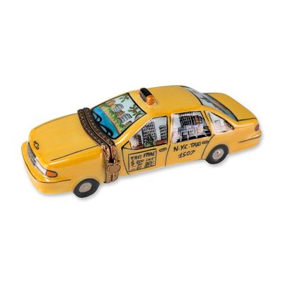 Limoges Peint Main Porcelain New York Taxi Trinket Box