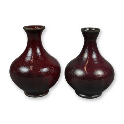2pc Jugtown Ware Oxblood Flambe Glazed Miniature Vases by Vernon Owens