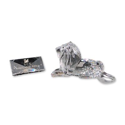 2pc Swarovski Crystal 1995 Annual Edition Figurine, African Lion and Title Plaque