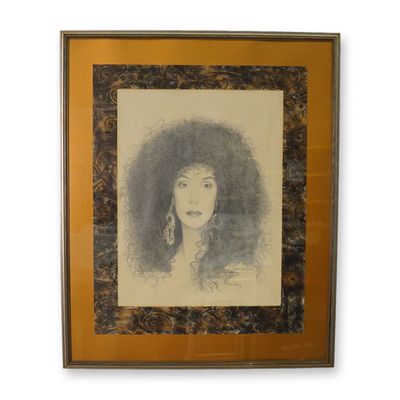 David J. W. Manny (American, 20th c.) Pencil Sketch on Paper, Portrait of Cher