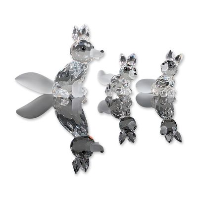 3pc Swarovski Silver Crystal Fox Family Figurines