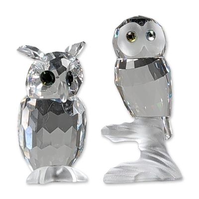 2pc Swarovski Silver Crystal Owl Figurines