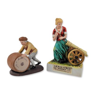 2pc Figural Porcelain Spirit Decanter and Figurine Grouping