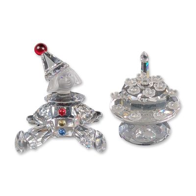 2pc Swarovski Silver Crystal Figurines, Cake and Puppet