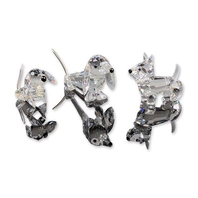 3pc Swarovski Crystal Dog Figurines