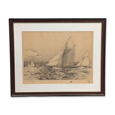 Frederick Leo Hunter (American, 1858-1943) Etching on Paper w/ Two Remarques, America's Cup, Signed