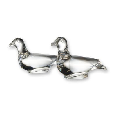Pair of Baccarat Clear Crystal Resting Dove Figurines
