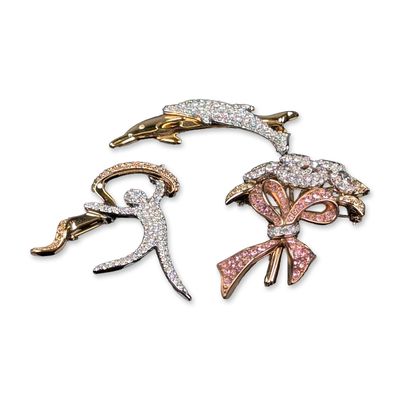 3pc Swarovski Gold-Toned Crystal Brooches