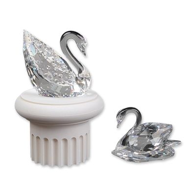 3pc Swarovski Silver Crystal Centenary and Classic Swan Figurines with Base