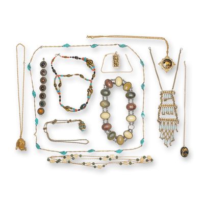 Gold and Silver-Tone Costume Jewelry Lot, Egyptian Revival and Tribal Styles