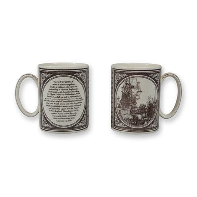 2pc Wedgwood Mayflower Anniversary Commemorative Earthenware Mugs