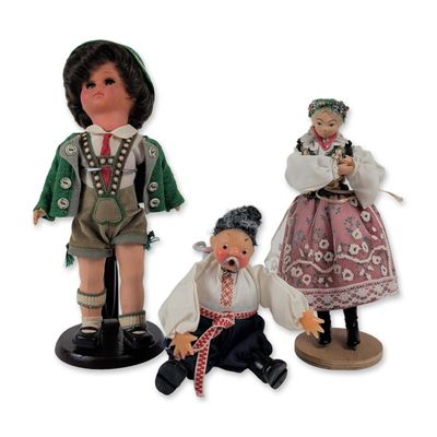 Trio of International Folk Costume Souvenir Dolls