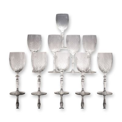10pc Vintage Cut Lead Crystal Wine Glasses