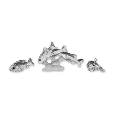 3pc Swarovski Silver Crystal Fish Figurines