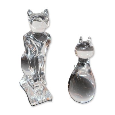Two J.G. Durand and Mila Signed Glass Cat Figurines