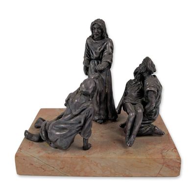 Sterling Silver Figurines on Marble Base, Jesus Healing the Sick
